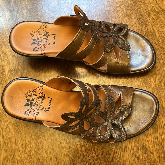 Think! Brown Floral Sandal EU 38 Kitten Heel - Picture 2 of 8